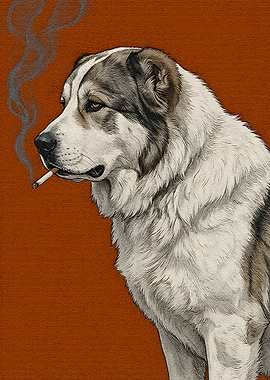 Dog smoking cigarette illustration