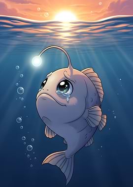 Sad Anglerfish in the Ocean