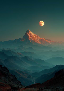 Mountain Peak with Moon