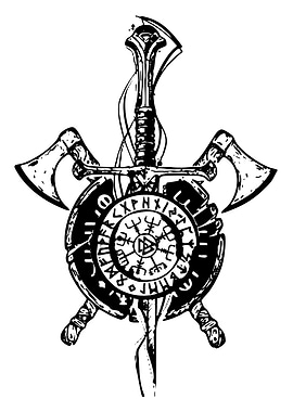 Viking Sword, Shield, and Axes