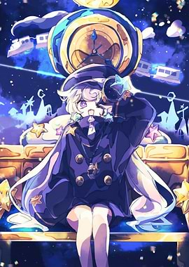 Anime Boy with Starry Train Clock