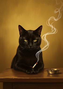 Smoking Black Cat Portrait