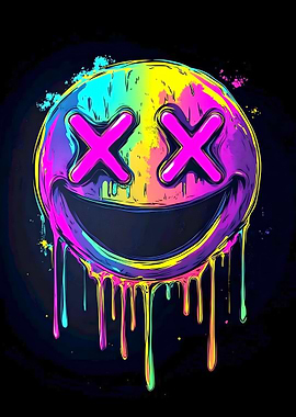 Neon Dripping Smiley Face