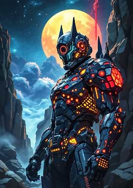 Futuristic Knight Under Moonlight