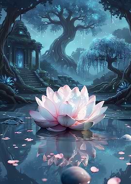 Lotus Flower in Mystical Landscape