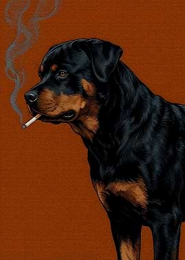 Rottweiler Smoking Cigarette Portrait