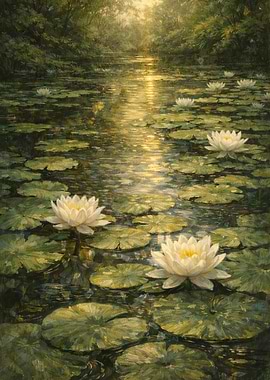 Water Lilies in a Pond Painting