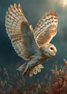 Barn Owl in Flight at Night