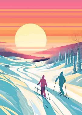 Skiing at Sunset