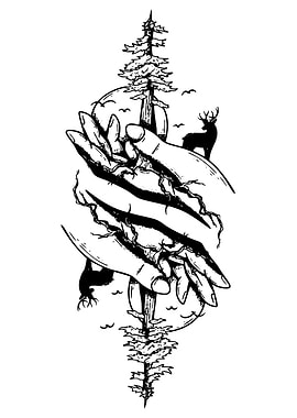 Hands Holding Nature Black and White