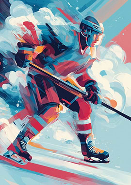 Hockey Player in Action, Digital Art