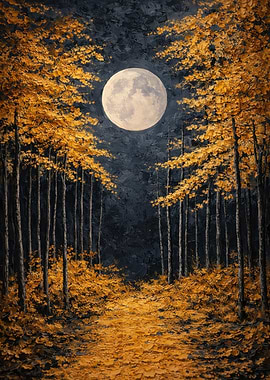 Autumn Forest Under Moonlight Painting