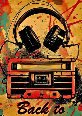 Retro Boombox and Headphones Art
