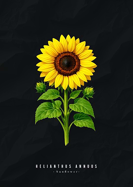 Sunflower on Black Background