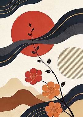 Japanese Inspired Floral Landscape Art