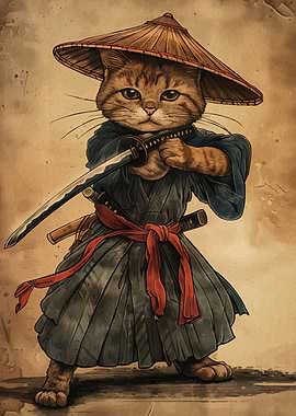 Samurai Cat Warrior with Katana