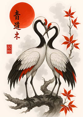 Japanese Cranes in Love Art