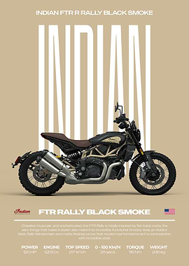 Indian FTR R Rally Black Smoke Motorcycle Poster