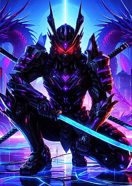 Cyberpunk Samurai with Dragons