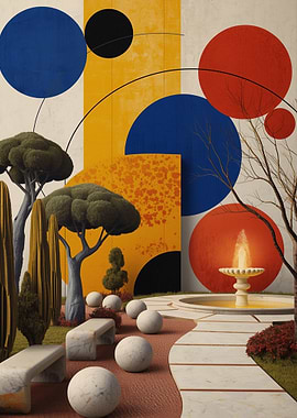 Abstract Garden with Geometric Shapes