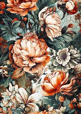 Floral Pattern with Orange and White Flowers