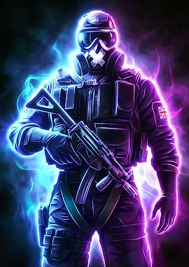 Neon Soldier with Gas Mask