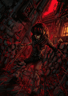 Dark Fantasy Girl in Red Environment