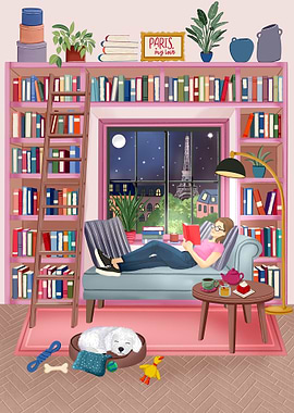Cozy Paris Reading Nook Illustration