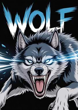 Angry Wolf Illustration with Glowing Eyes