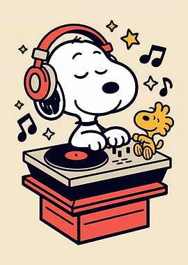 Snoopy DJ with Woodstock