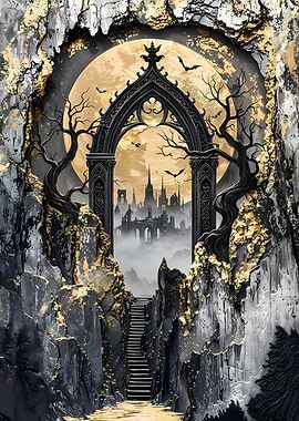 Gothic Archway to Distant Castle