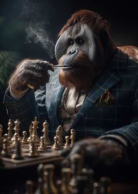 Orangutan in Suit Playing Chess