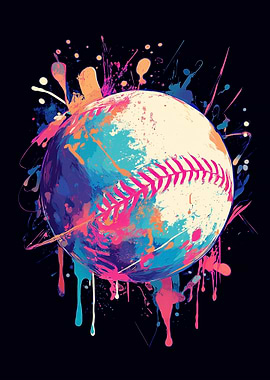Colorful Baseball Art with Paint Splatters