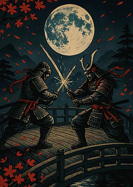 Samurai Duel Under the Moonlight