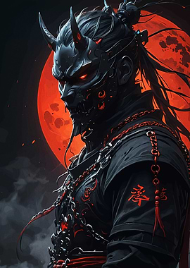 Demon Samurai with Red Moon