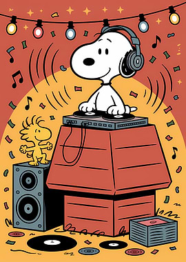 Snoopy DJ with Woodstock