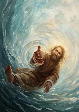 Jesus Reaching Out in the Storm