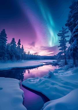 Aurora Borealis over Snowy Landscape