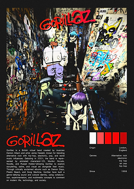 Gorillaz band poster with graffiti background