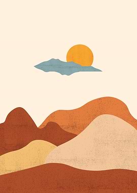 Minimalist Mountain Landscape with Sun