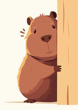 Cartoon Capybara Peeking Behind a Tree
