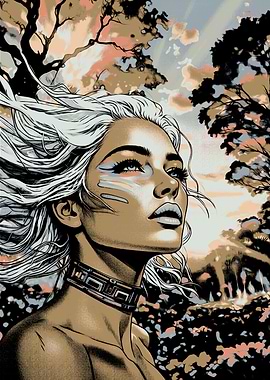 Woman with face paint in nature