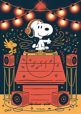 Snoopy DJ with Woodstock Illustration