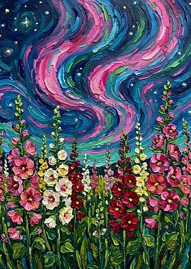 Floral Field Under Aurora Painting