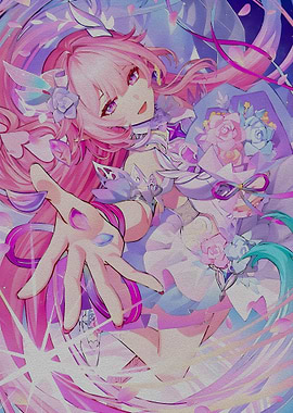 Anime Girl with Flowers in Pastel Colors