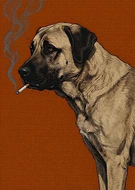 Dog Smoking Cigarette on Orange Background