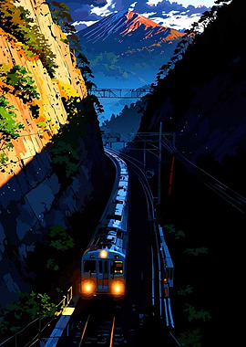 Train Through Mountain Pass Landscape