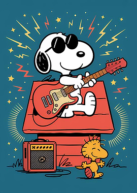 Snoopy Rocking Out with Woodstock