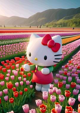 Hello Kitty in a Tulip Field
