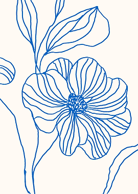 Blue Line Art Floral Illustration